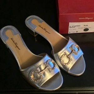 Silver Salvatore Ferragamo Slides